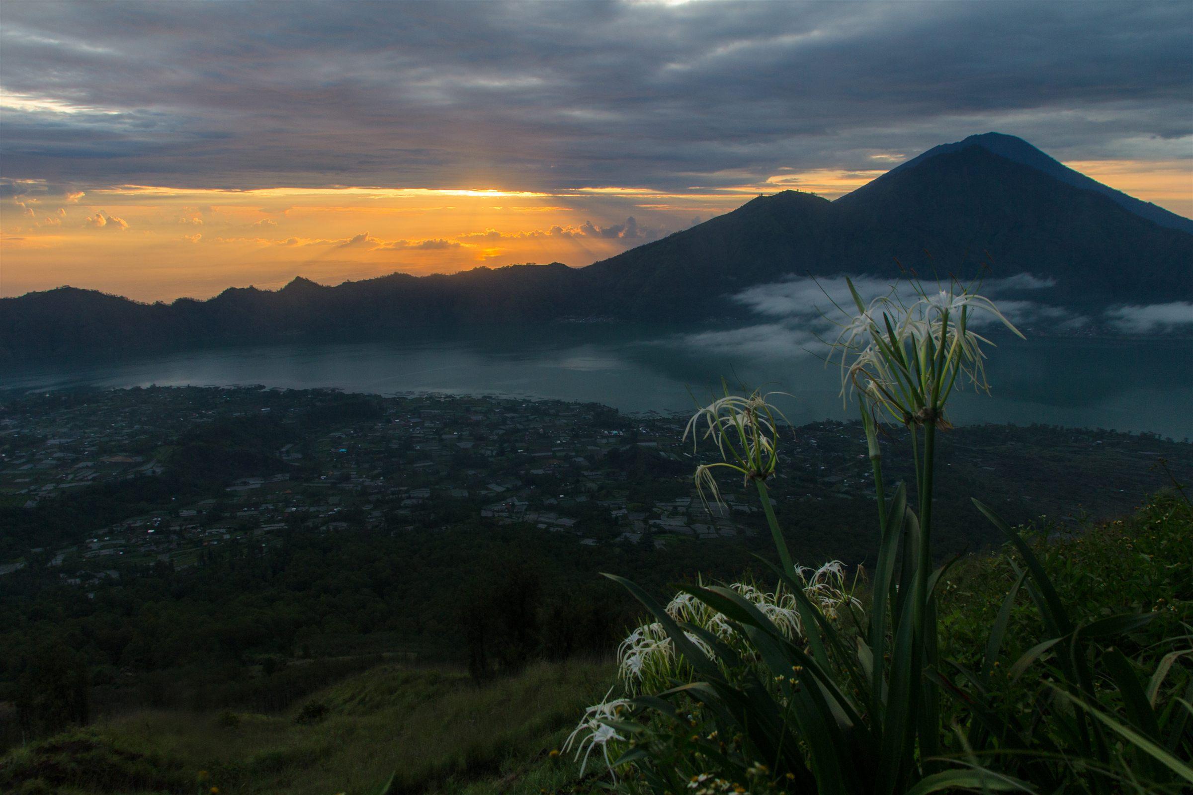 Sunrise over Lake Batur and Mount Abang, Bali