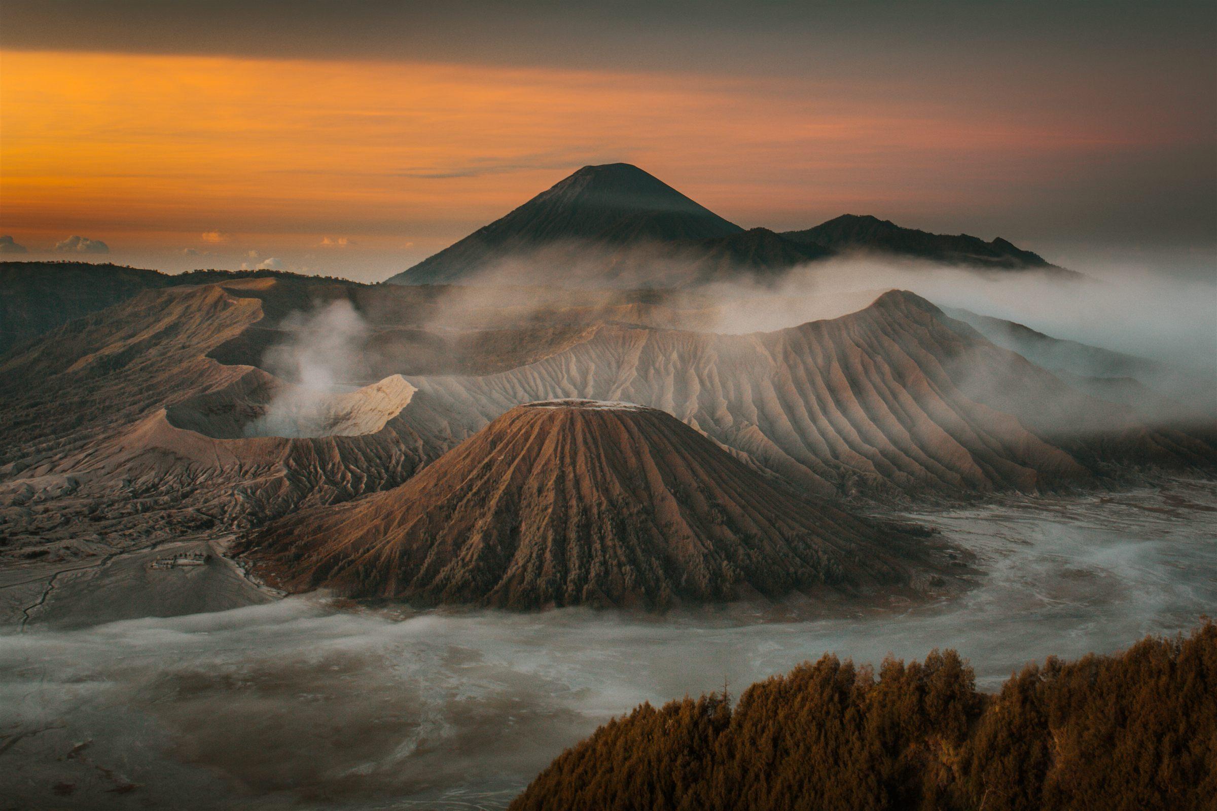 Mount Bromo and Semeru at sunrise, East Java
